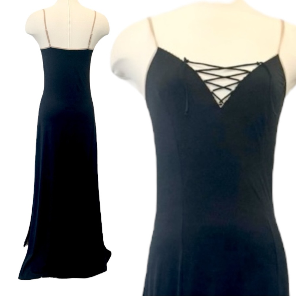 2001 Victoria’s Secret Sexy Black Stretch Corset Maxi Gown Vintage Slip Dress S
